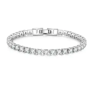 Sparkling Moissanite Tennis Bracelet with Adjustable Buckle, Classic Round Cut Lab Grown Diamond Iced Out Chain for Women, Luxury Old Money Bridal Jewelry Gift for Wife Girlfriend, Elegant Stackable Daily Wear Accessory Prom Party Jewelry