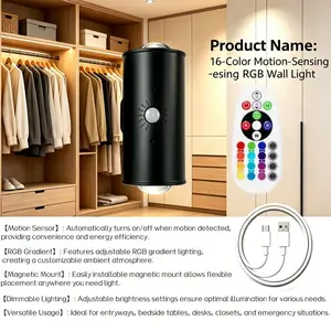USB Rechargeable LED Night Light with Move Sensor, RGB Gradient Ambient Light, Colorful Nightlight, Color Changing Nightlight, Dimmable Indoor Light, Magnetic Step Lamp for Entryway, Bedside, Decorative Wall Light