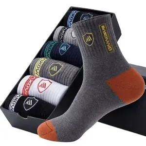 6-Pack Men's Crew Socks | Mixed Color Casual Cotton Socks with Shield Logo | Soft & Breathable Everyday Socks