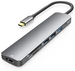 7-in-1 USB‑C hub with multiple ports and a 4K HDMI dongle, 100W power delivery, built-in card reader/converter, 3 USB‑A ports, USB‑C docking station for MacBook, Mac Pro/Air, Dell, phones, ASUS, Acer, and other USB‑C laptops/computers