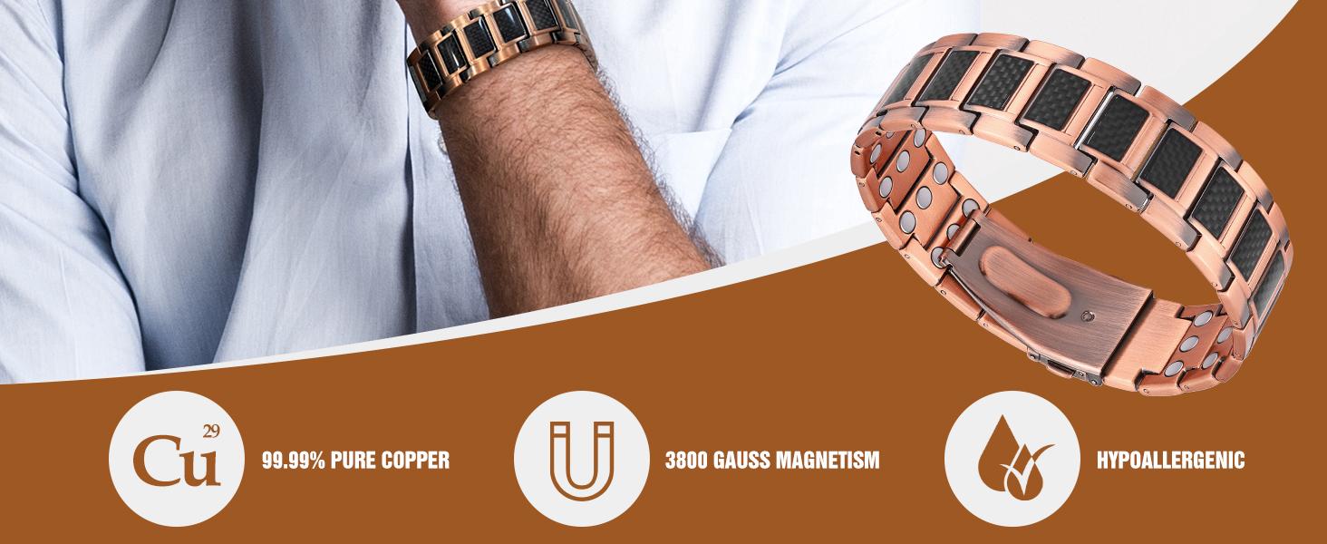 Jecanori Copper Magnetic Bracelet for Men, 3X Strength Pure Copper Bracelet for Men,Ideal Gift Durable Wearable SpringStatements