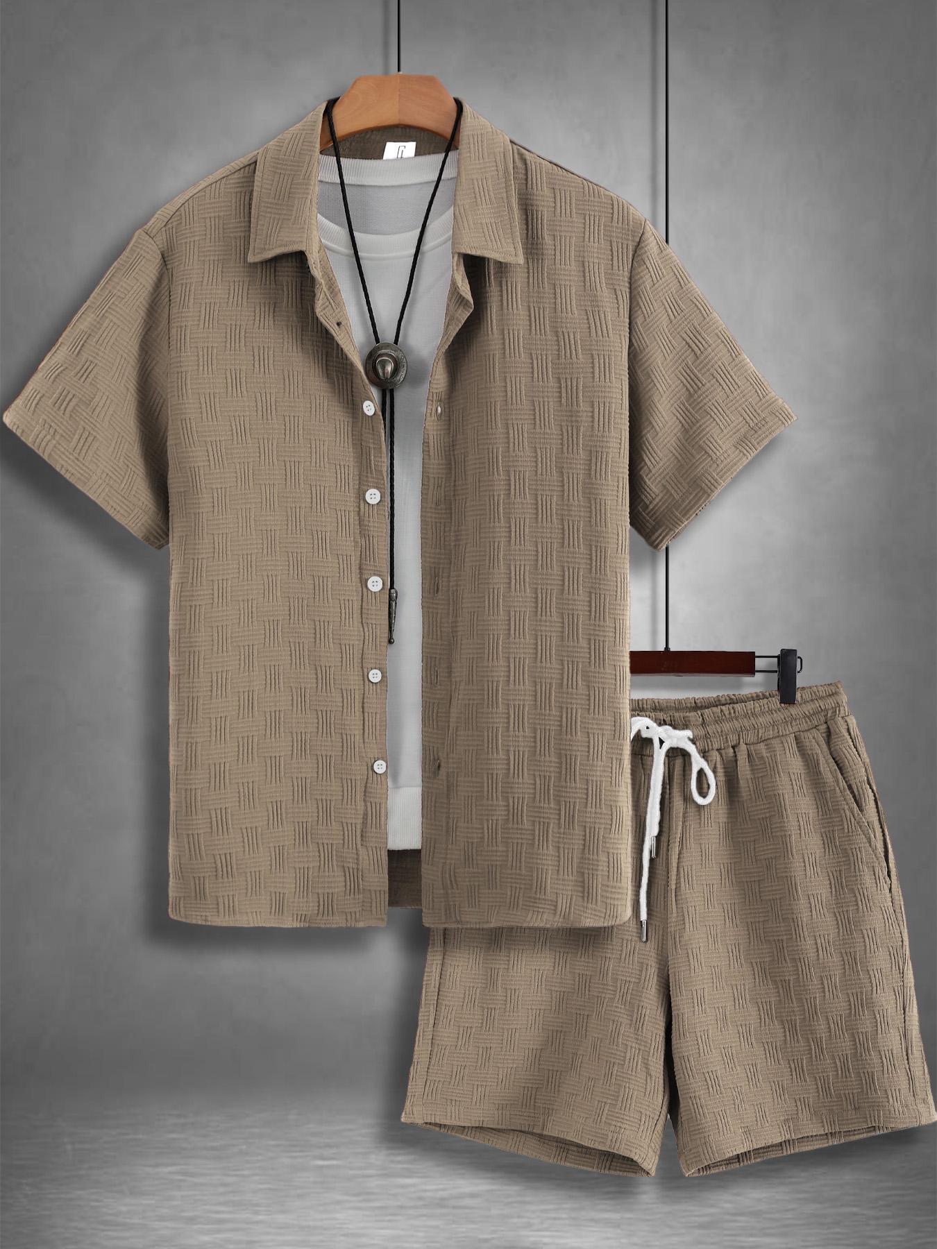 Men's Regular Fit Short Sleeve Pajama Two-piece Set, Casual Comfy Button Up Top & Shorts Pj Set, Men's Summer Sleepwear, Loungewear