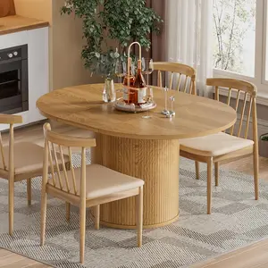 43.3 Inch to 59 Inch Extendable Round   Modern Farmhouse Expandable   with Solid Wood Strip Base Seats 4 to 6 People Extending   for Kitchen Living Room  Area Small Spaces