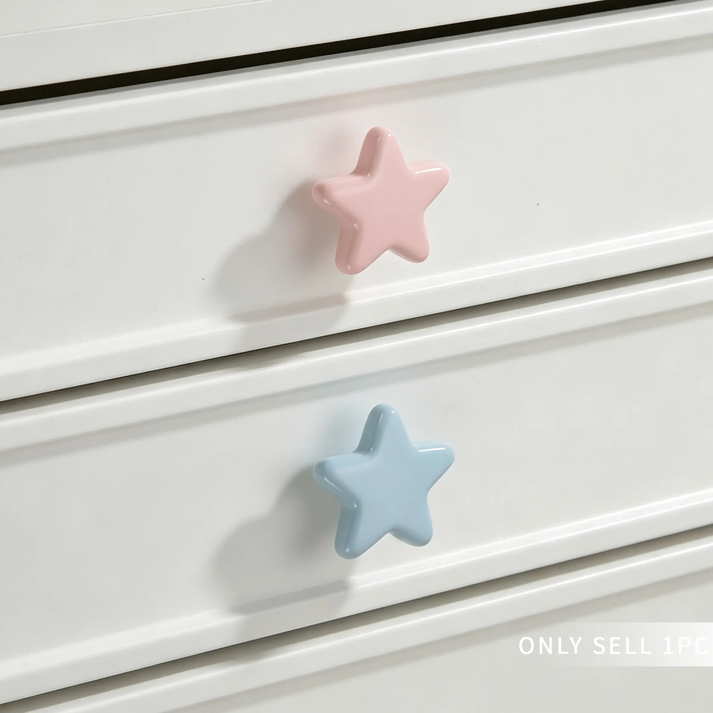 Cute Cartoon Cabinet Handles for Kids' Wardrobe, Star Drawer Pulls, Ceramic Bookcase Knobs, 1 Piece or 6 Pieces Set