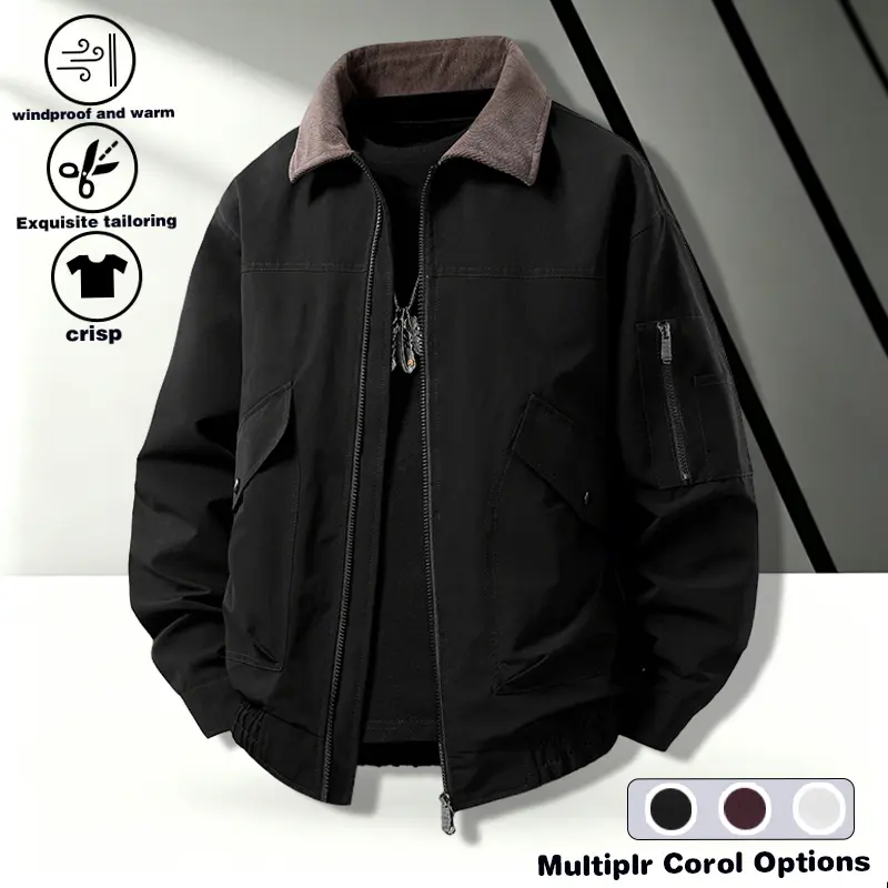 American retro collar workwear jacket for boys, trendy brand, solid color, versatile, windproof, multi pocket baseball jacket top