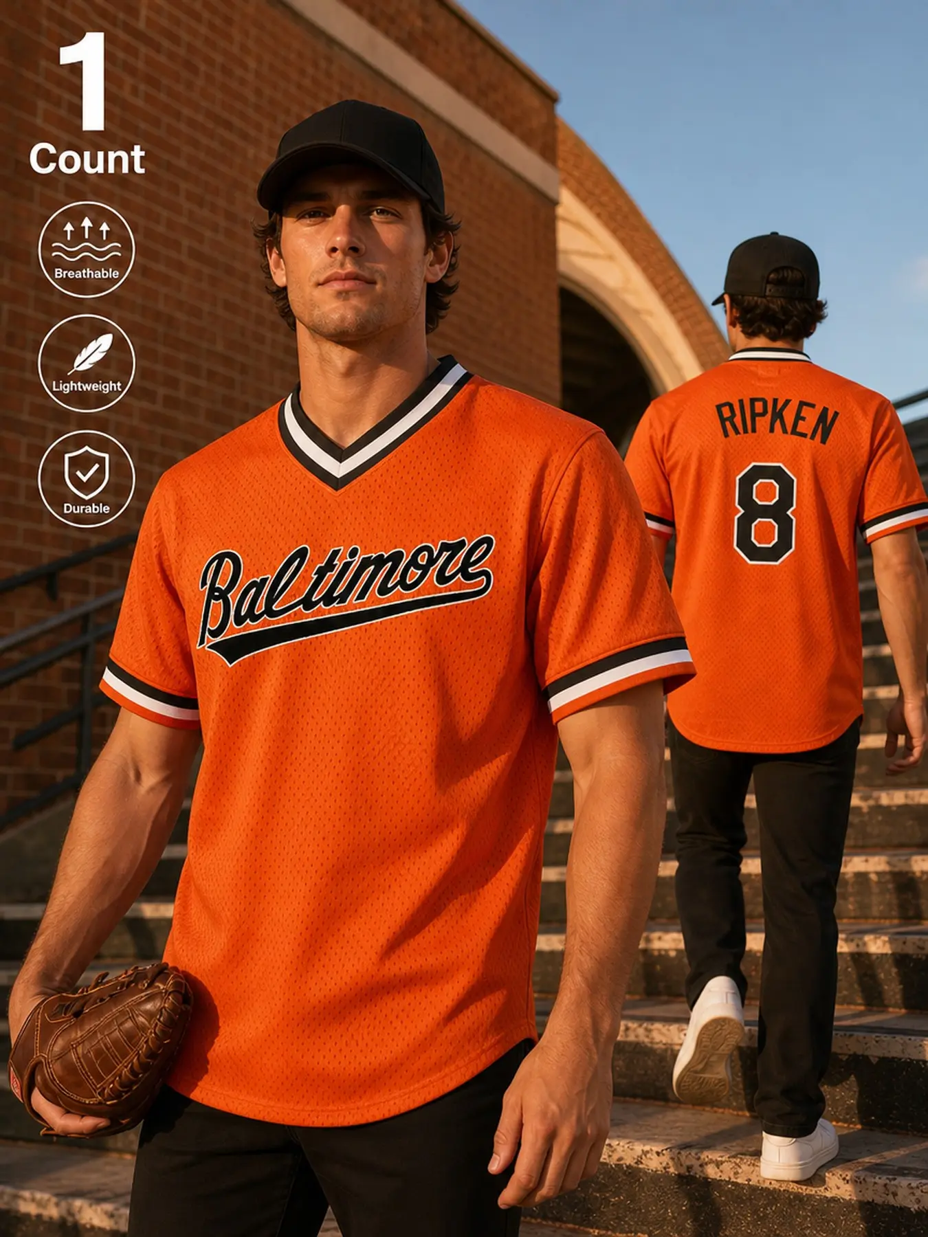 Baltimore #8 Ripken Retro Baseball Jersey - Men's Breathable Mesh Game Day Fan Shirt