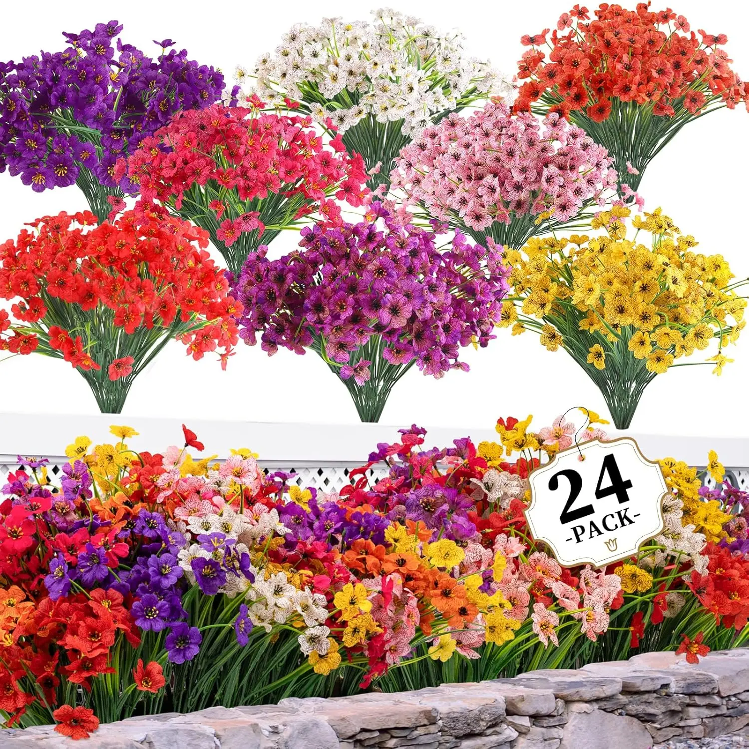 Peach Floral Decorative Hanging Ornaments Set - 24 Bundles Artificial Flowers, Fake Plants for Indoor Home, Balcony Wedding Decor (8 Colors)