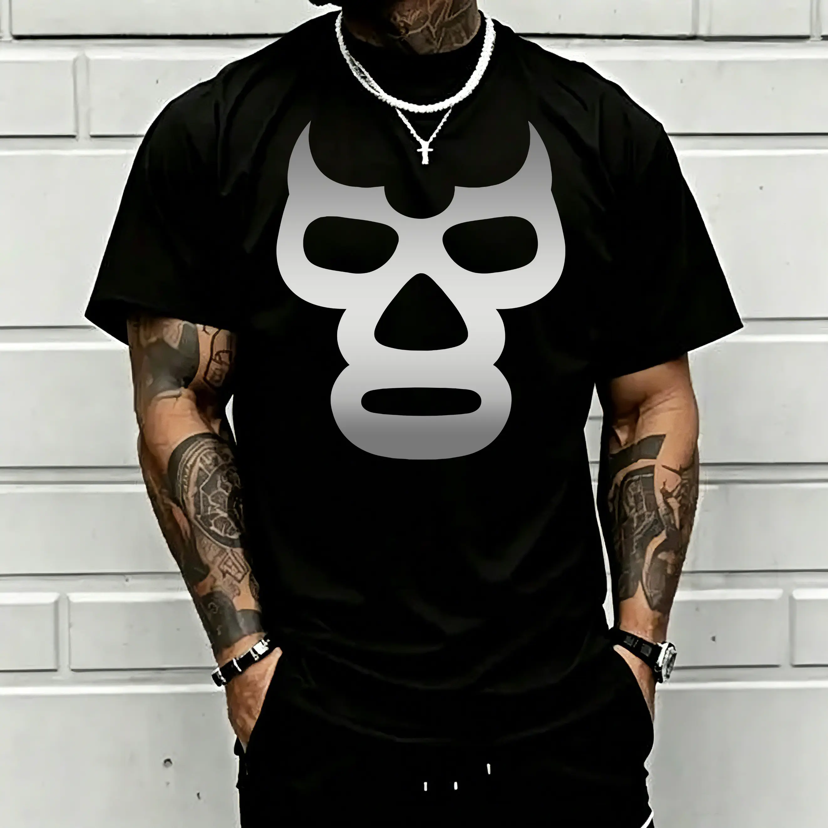 Graphic T-Shirt, Streetwear Abstract Face Design, Classic 100% Cotton Fabric, Unisex Menswear Crew Neck Tee for Casual Outfits