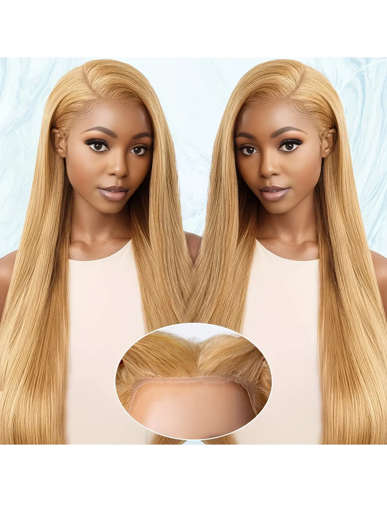 Synthetic 7x5 Lace Closure Wig Straight Honey Blonde Lace Part Wig Synthetic Hair Pre-plucked Pre-cut #27 Colored 200% Density Real Glueless Wig for Women Wear and Go