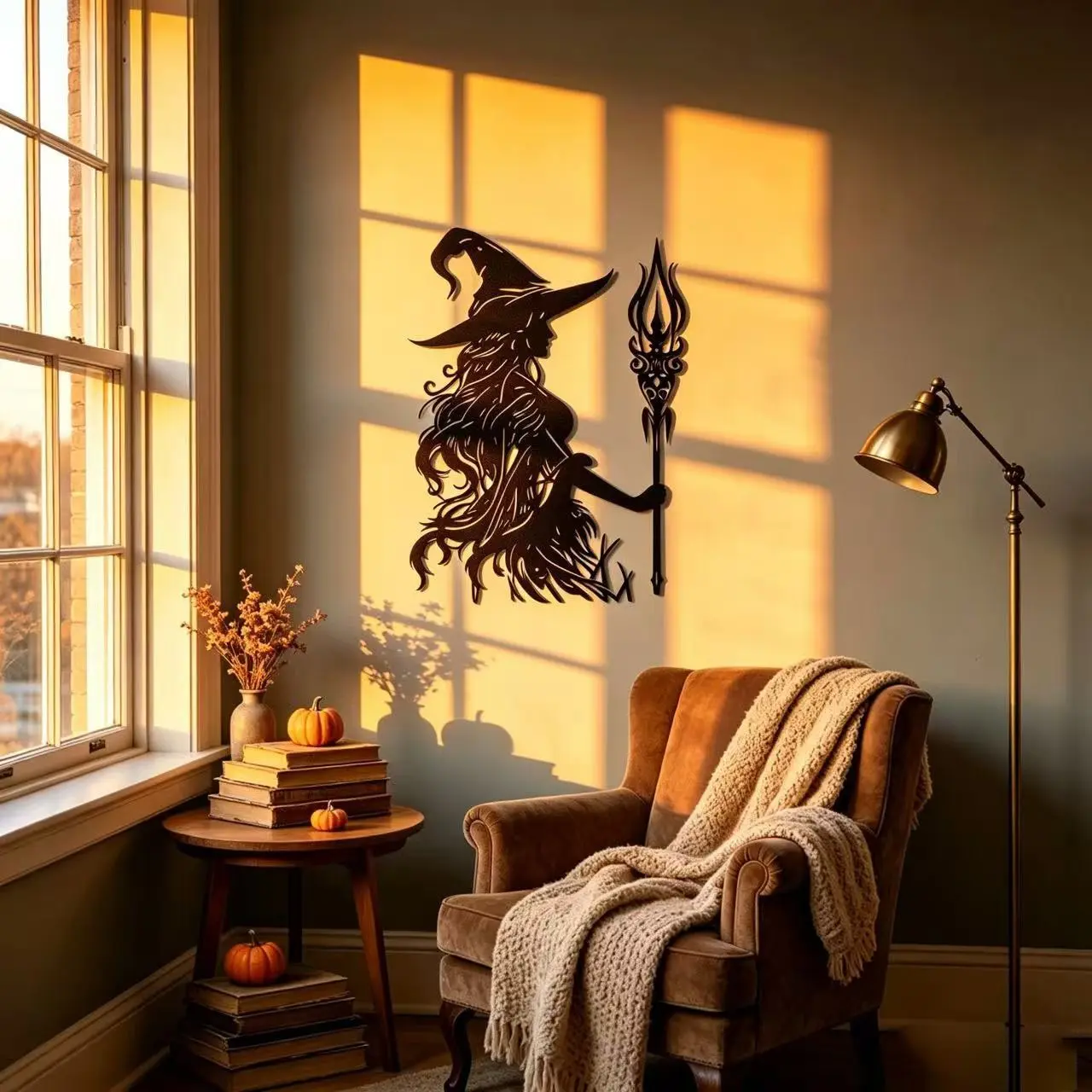 Gothic Witch Metal Wall Sculpture, Witch Holding Staff Silhouette, Farmhouse Style Decor, Bedroom Decor, Halloween Gift, Indoor Outdoor Home Decoration, Cool Wall Art, Hanging Ornaments