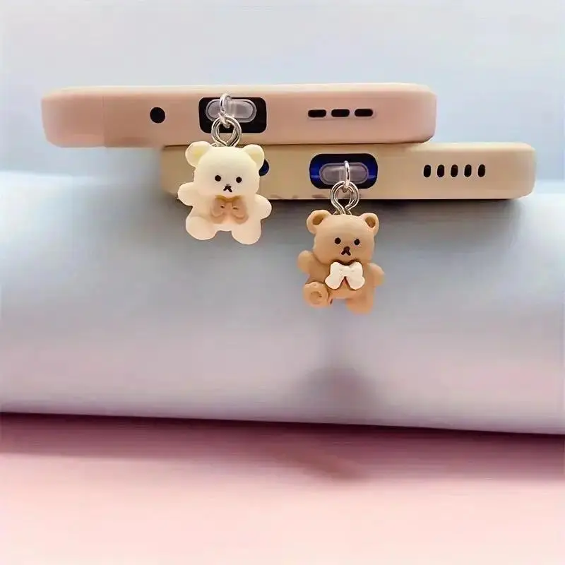Cute Bear Type-C Dust Plug Charm, Mobile Phone Charging Port Protector with Phone Decoration, Universal for iPhone, Samsung, Xiaomi, Huawei (Electronics Accessory)