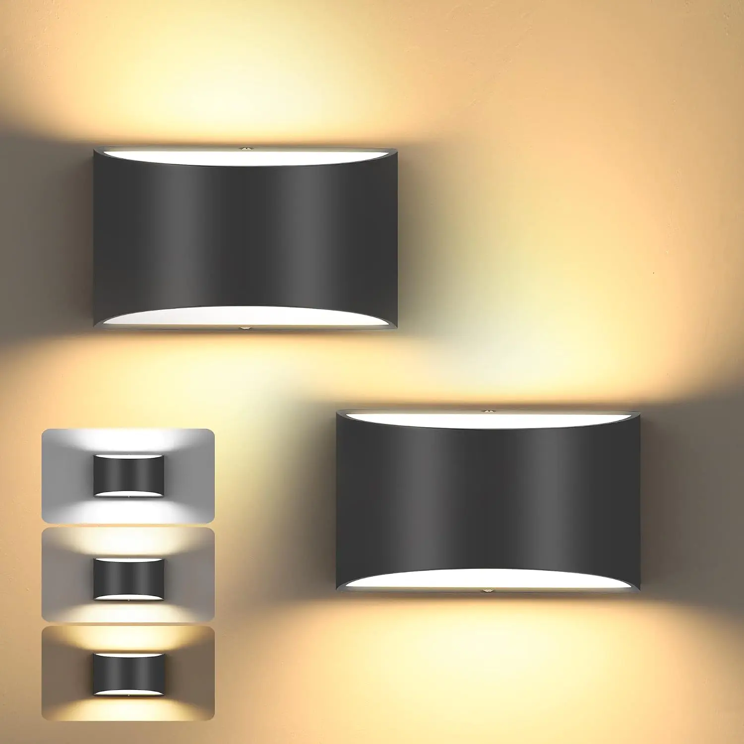 Modern Wall Sconces, 3000K/4000K/6000K Selectable and Dimmable LED Wall Sconce 12W Aluminum Wall Mounted Light Set of 2 Hardwired Wall Sconces for Bedroom Bedside Living Room Hallway(Black,2P)