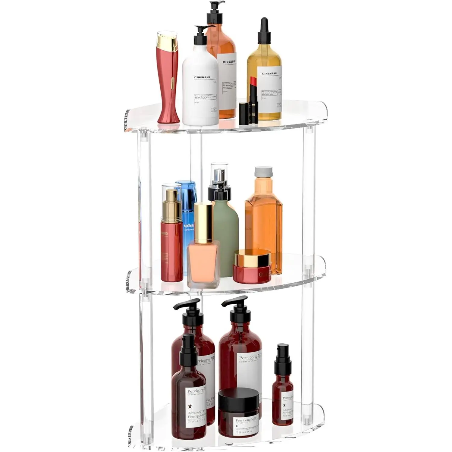 3 Tier Countertop Corner Organizer Shelf 7x7x15.7 Inch, Countertop Acrylic Bathroom Corner Shelf, Clear Vanity Storage Organizer for Cosmetics, Toiletries