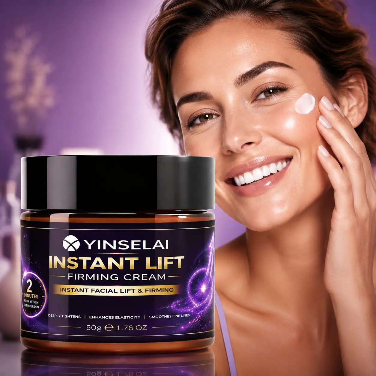 Instant Lift Firming Cream 50g, 2-Minute Visible Face Lift & Skin Tightening Cream, Deep Hydration Moisturizer, Moisturizing, Enhances Elasticity, Smooths Fine Lines, Overnight Firming Care, Collagen & Hyaluronic Acid Formula for All Skin Types