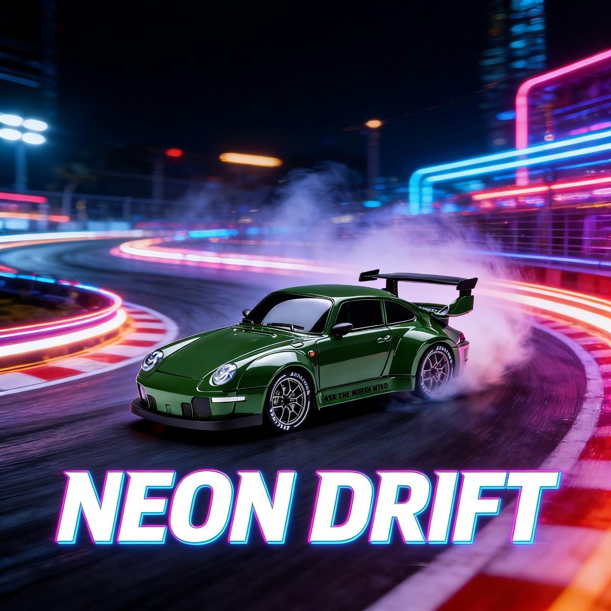 RC drift car, 1:24 proportional four-wheel drive remote control car, with LED lights, 2.4GHz proportional control, including drift tires, RC drift car gifts, family parties, suitable for boys and girls' birthdays and Easter gifts. Ideal Gift for Boys