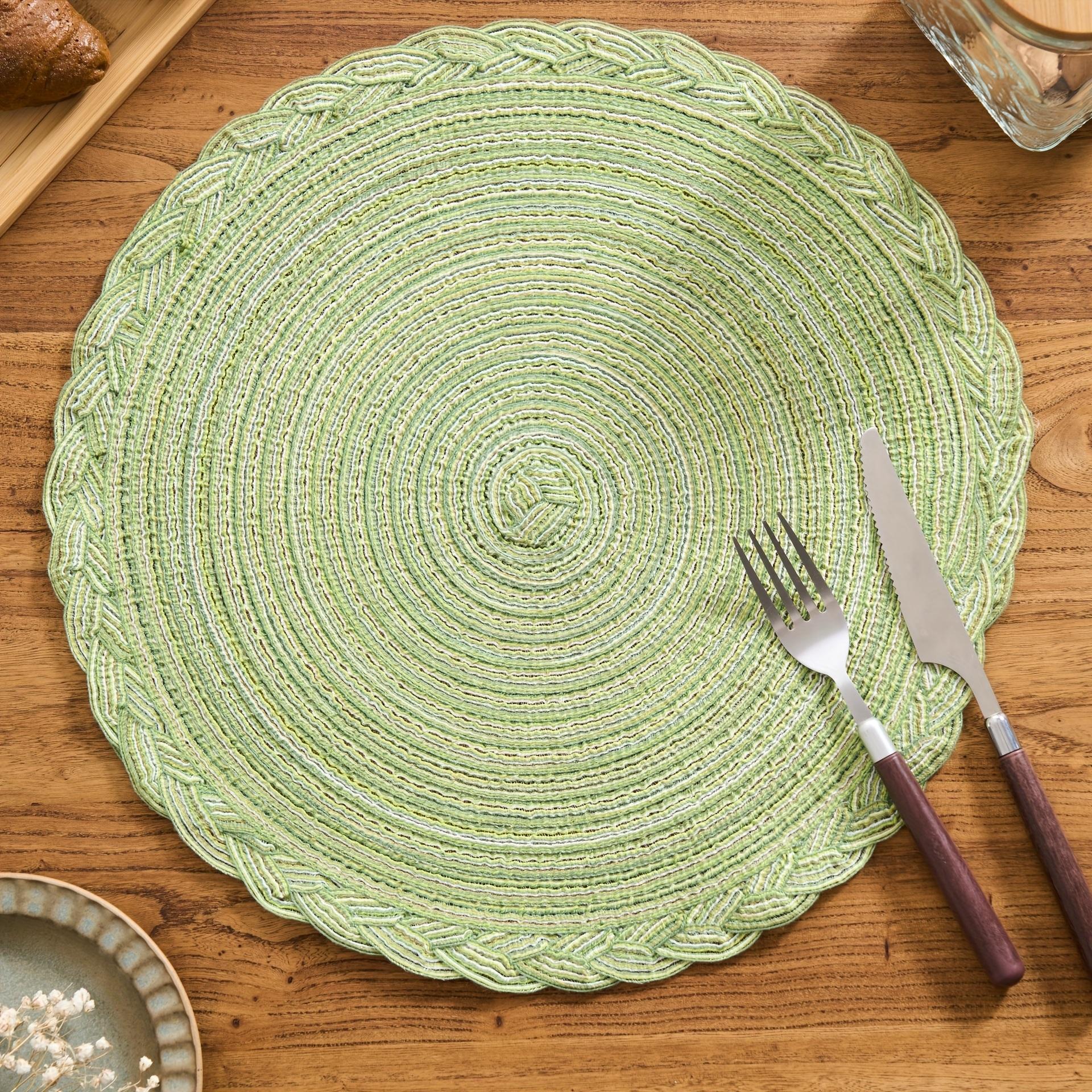 4/6/12pcs Round Woven Placemats with Lace Trim, 29.97 cm - Solid Color Options, Retro Style Kitchen Table Decor Mats for Bowls & Cups, Non-Slip Pads Suitable for Holiday Gatherings, Birthday Parties, Wedding Dinners, and Home Décor