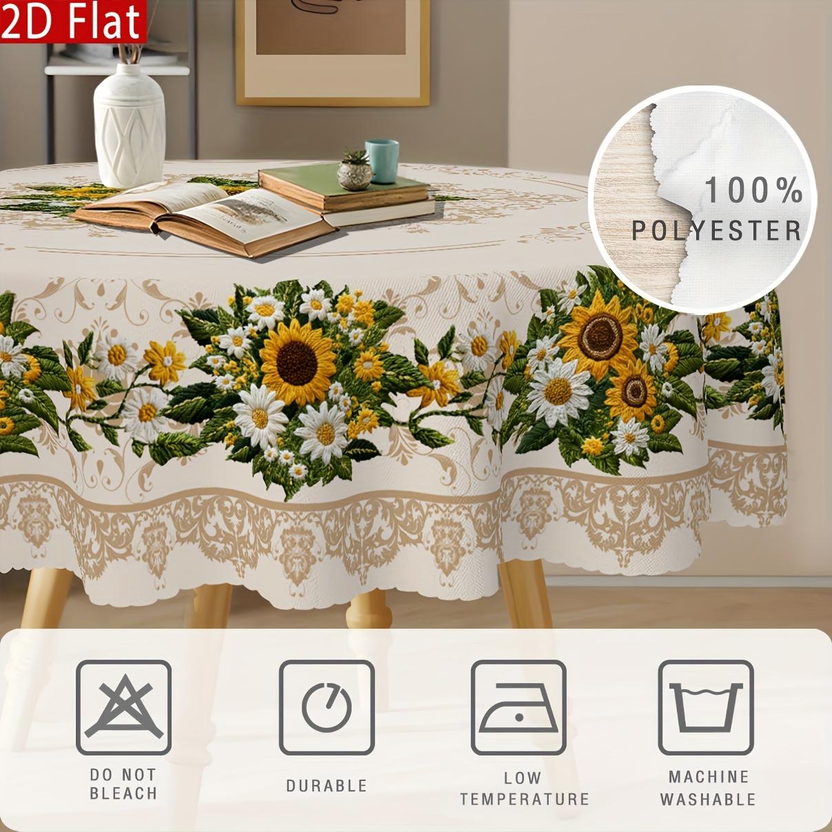 1pc Vintage Sunflower & Daisy Tablecloth - Non-Embroidered European Floral Design, Durable Polyester Rectangular Table Cover for Round/Oval Tables, Kitchen Dining Room Patio Picnic Decor, Easy-Clean Vintage Home Decor, Machinemade Textile, Sunflower Kitch
