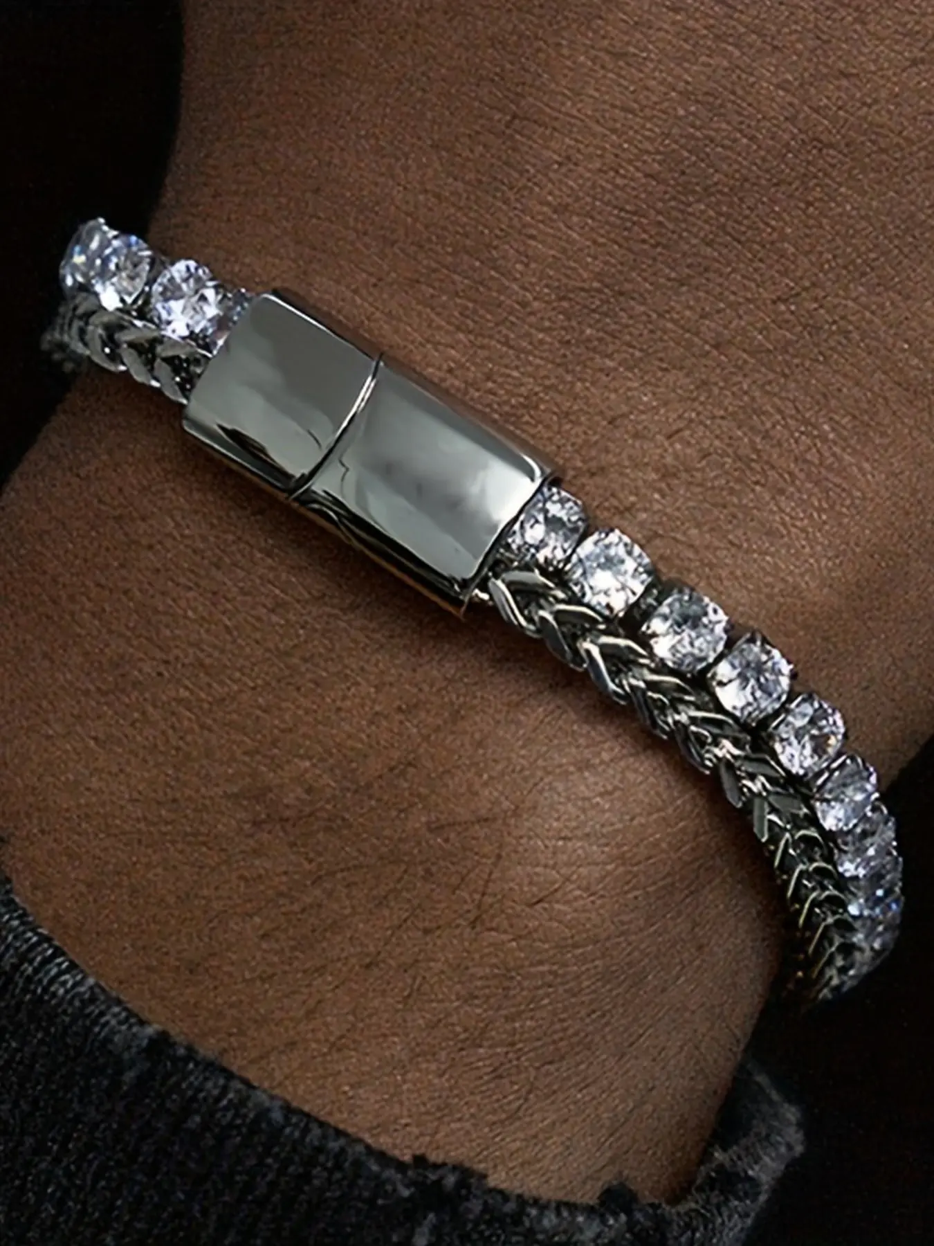 WANGXY Cubic Zirconia Tennis Bracelet for Men and Women – Titanium Steel Cuban Link Fade-Resistant Bracelet