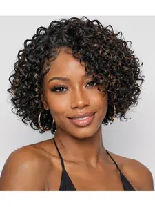 Natural Human Hair Short Pixie Cut Curly Full mechanism Wig for Black Women Layered Pixie Black & Blonde 1B/30#, Brazilian Virgin Hair, Glueless, Wear & Go, Soft Volume, Perfect for Daily, Party, Looks