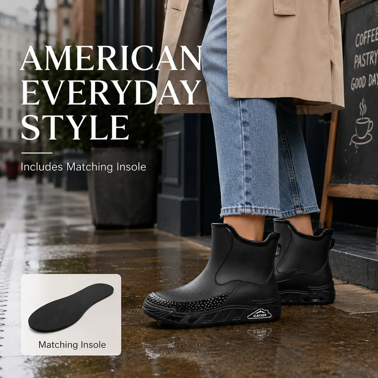 Waterproof Short Tube Rain Boots Lug Boots for Men and Women, Thickened Anti-Slip Durable Rain Shoes, Comfortable Insoles, Ideal for Daily Commute and Outdoor Activities