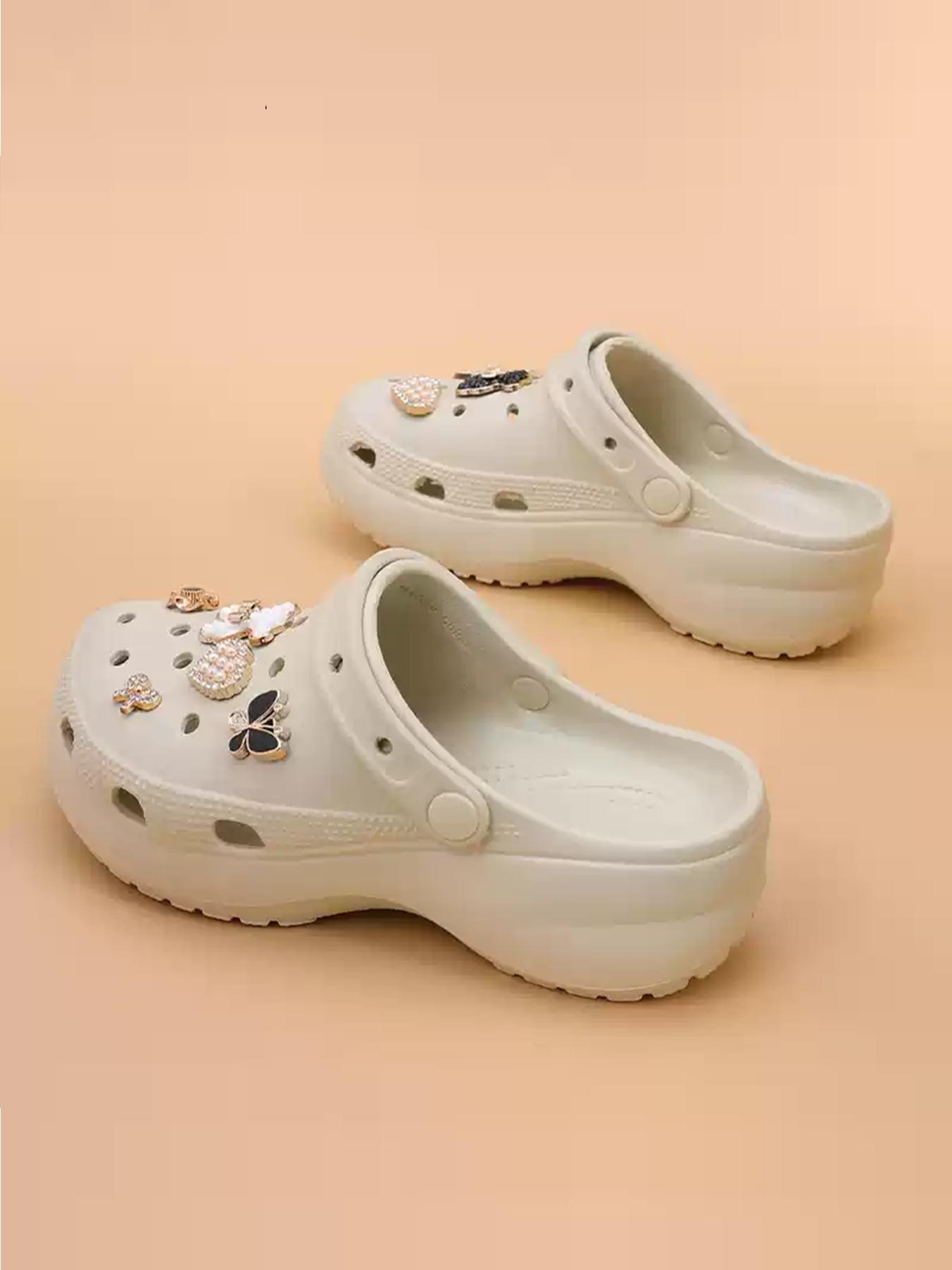 Women's Cute Rhinestone Decorated Slides, Casual Comfortable Platform Slippers for Beach, Eva Beach Slippers, Fashionable Shoes for Indoor & Outdoor Wear, Girl, Soft Sole Slippers, Thick Sole Slippers, Summer Slippers