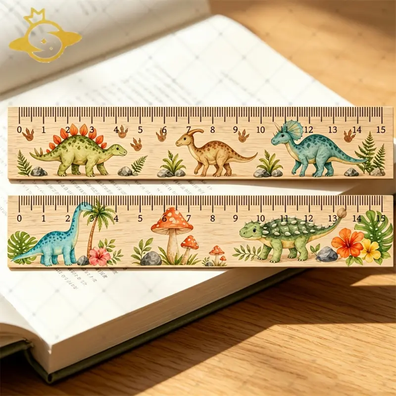2pcs Wooden Ruler, Dinosaur Pattern Measuring Tool Ruler, Mathematical Tool 15Cm Wooden Ruler, Office And Elementary School Supplies Stationery Gifts