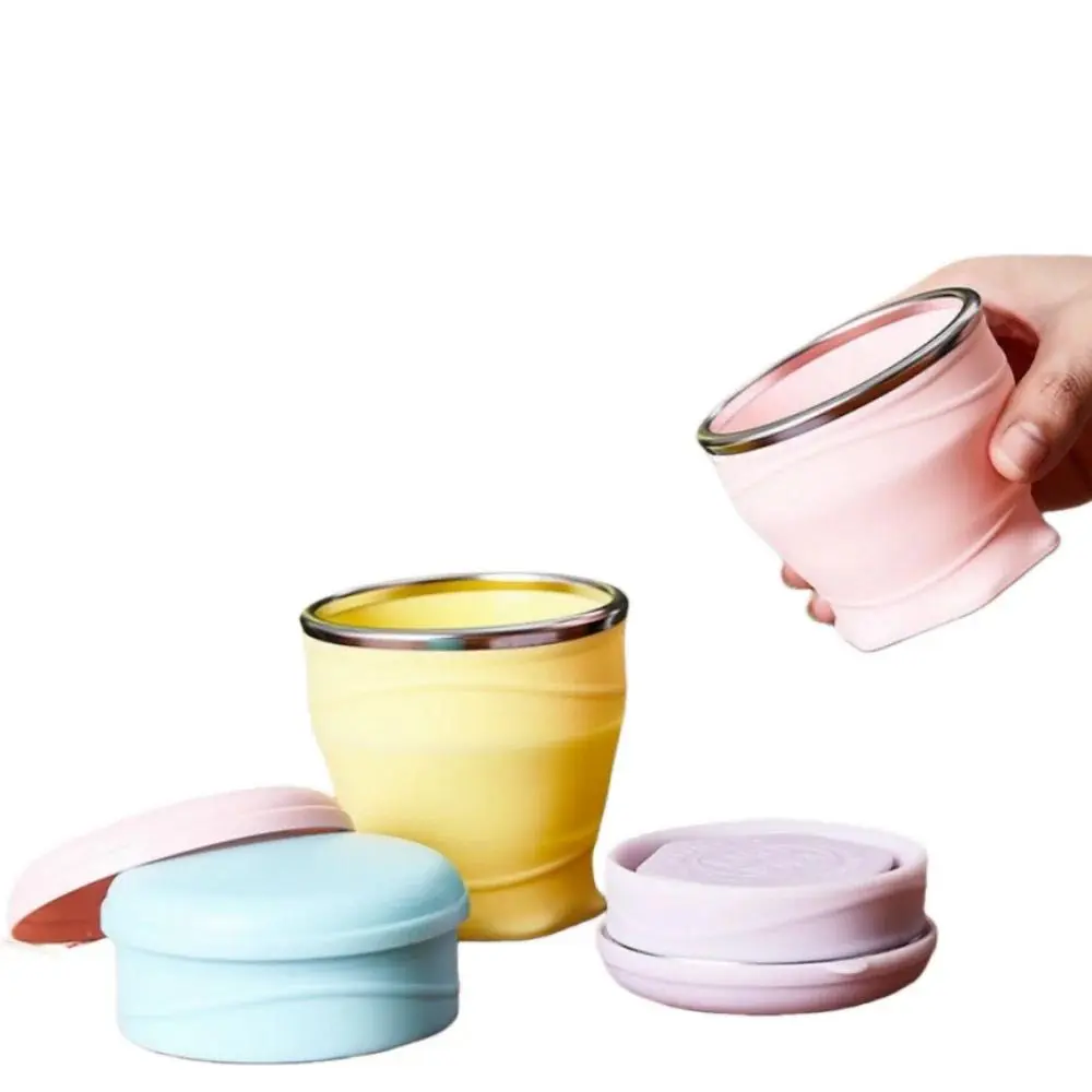 180ml Foldable Water Cup, Silicone Foldable Travel Cup - Silicone Foldable Camping Cup with Lid - Suitable for Travel, Camping