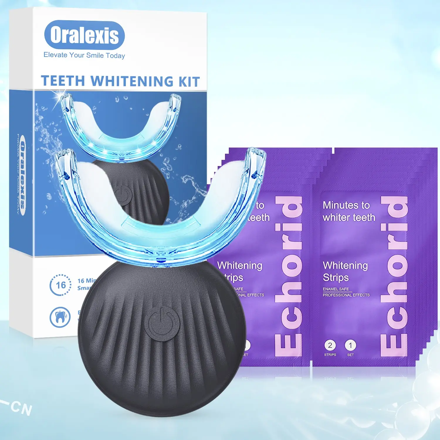 Oral Care Kit, Home Wireless Teeth Cleaning Set, Dental Pads with LED Light, Natural Stain Removal, Teeth Stain Remover, Includes 14 Gel Strips, Teeth Brightening Kit