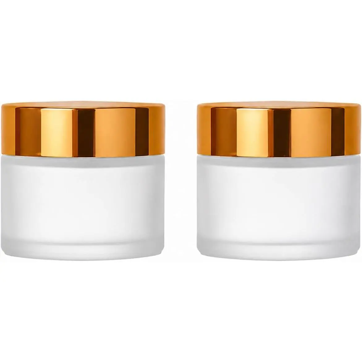 2Packs Empty Frosted Glass Jars 2Oz Refillable Makeup Sample Lotion Jars Airtight Glass Jar with Inner Liners and Golden  for Storage  Powders