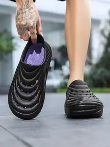 1 Pair Fashion Men Cushioned Clogs Slipper Breathable Holes Anti-Slip Thick Sole Dual Purpose Home&Outdoor Trip/Outdoor - EVA, Waterproof Flexible Versatile Shoe