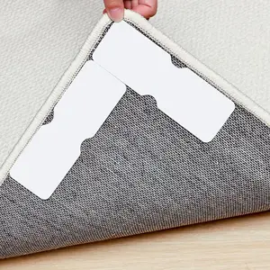 Rug Tape,12Pcs Non Slip Grippers for Rug,Double Sided  Rug Stopper Keep Area Rugs Corners from Curling and Bunching,Washable Rug Pad Grippers for Hardwood Floors, Tile Floors (White)
