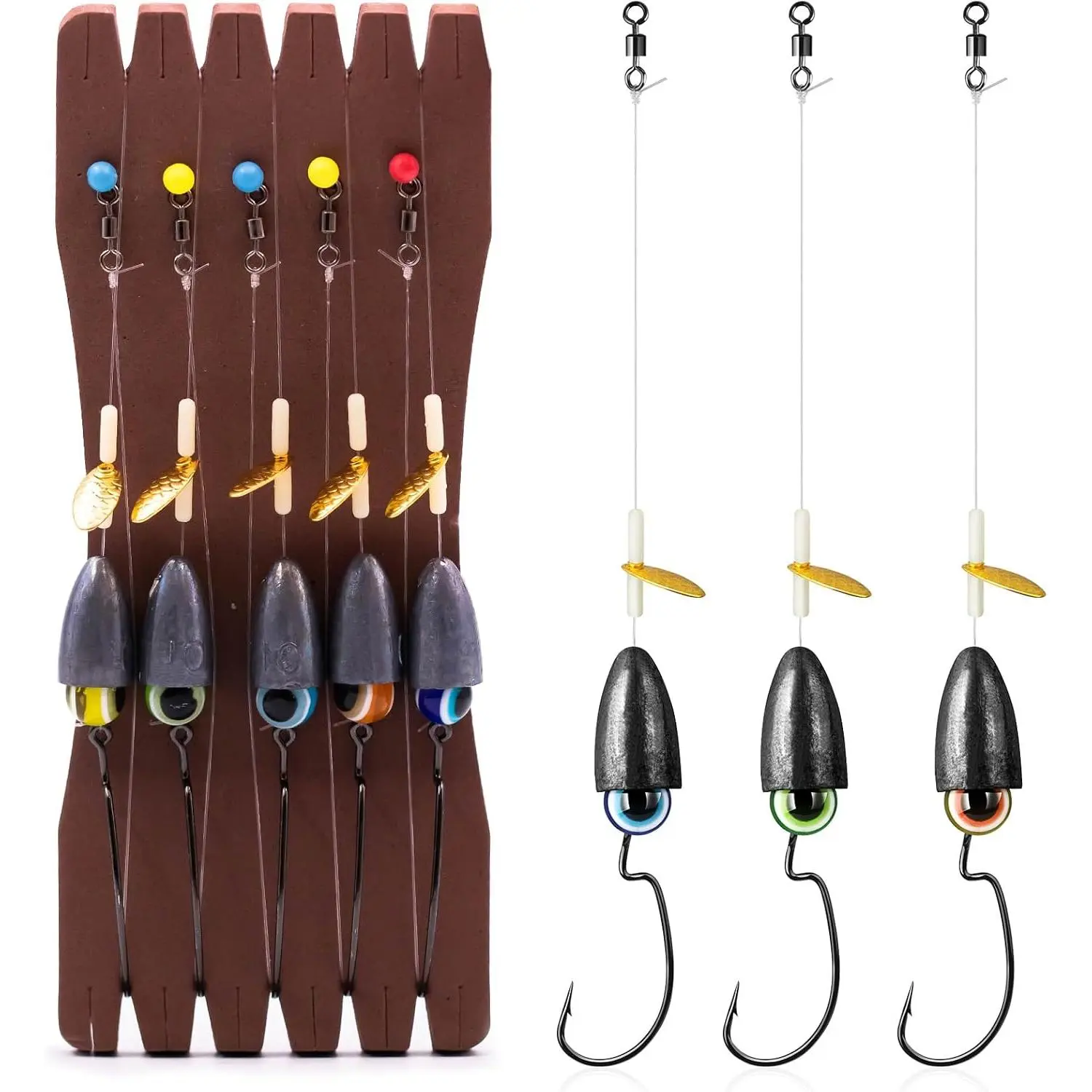 Texas  Hooks Kit, EWG Worm Hooks with  Weights for Bass | Wide Gap Weights Hooks Rigged Line Kit with Swimbaits Quick Fishing Lures Kit for Freshwater Saltwater 1/8 3/16 1/4 3/8 1/2oz