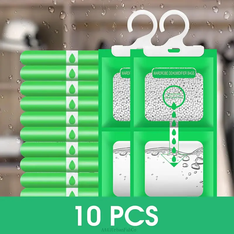10-Pack Fragrance-Free Moisture Absorbers, Hanging Closet Desiccant Bags for Humidity Control, AA41UrbanFabCo Dehumidifier Packs, Dehumidifier Bag
