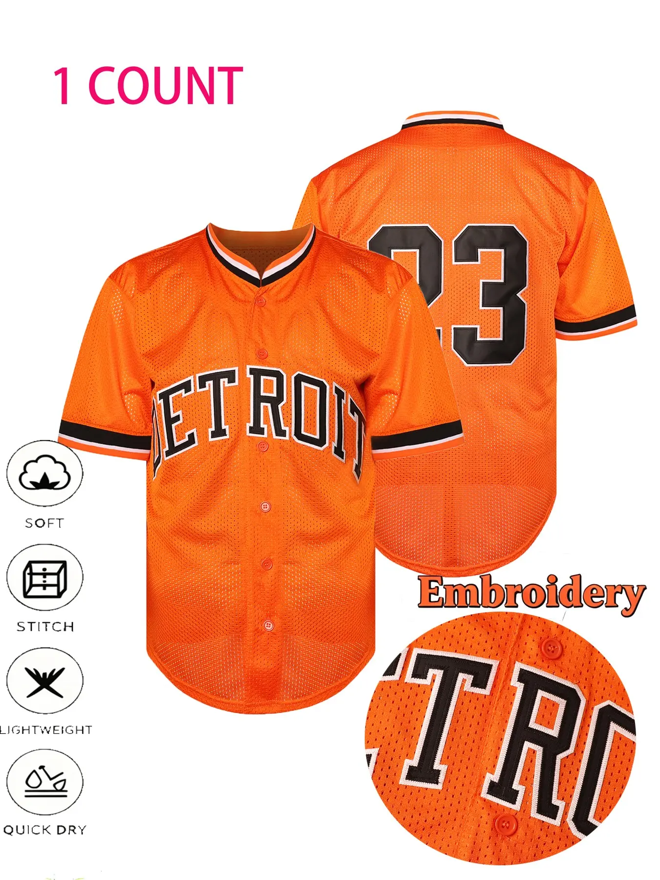 Retro Baseball No.23 orange Embroidery Quick-Dry Short Sleeve Jersey Top, Premium Quality for Unique On-Court Style