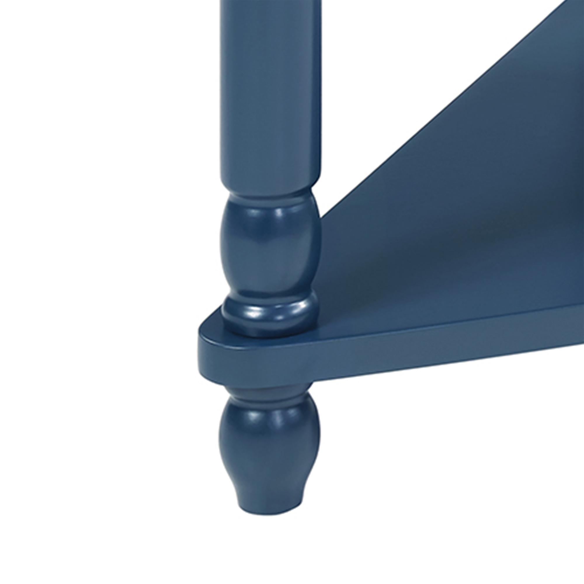 33.8'' Small Triangle Corner Table, Wood Corner Side Table for Small Spaces/ Living Room, 3 Tier End Corner Table with Solid Wood Legs, Navy Blue and Espresso Top