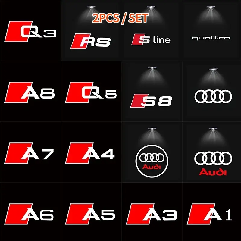 Audi LED Car Door Projector Welcome Lights for A3 A4 A5 A6 A7 A8 Q3 Q5 Q7 R8 TT RS4 RS6 S line quattro, HD Ghost Shadow Puddle Courtesy Lamp