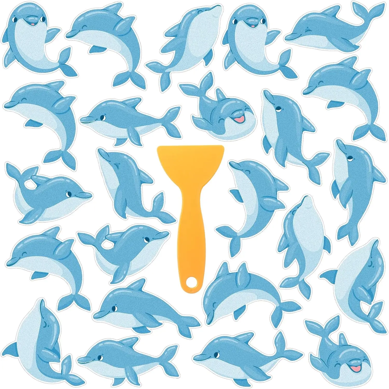 24 count Dolphin Non Slip Bathtub Stickers Sea  Anti Slip Shower Stickers  Decal Threads Adhesive Appliques with Scraper Adhesive  for Safety Bathroom Tubs Shower Floor Stairs