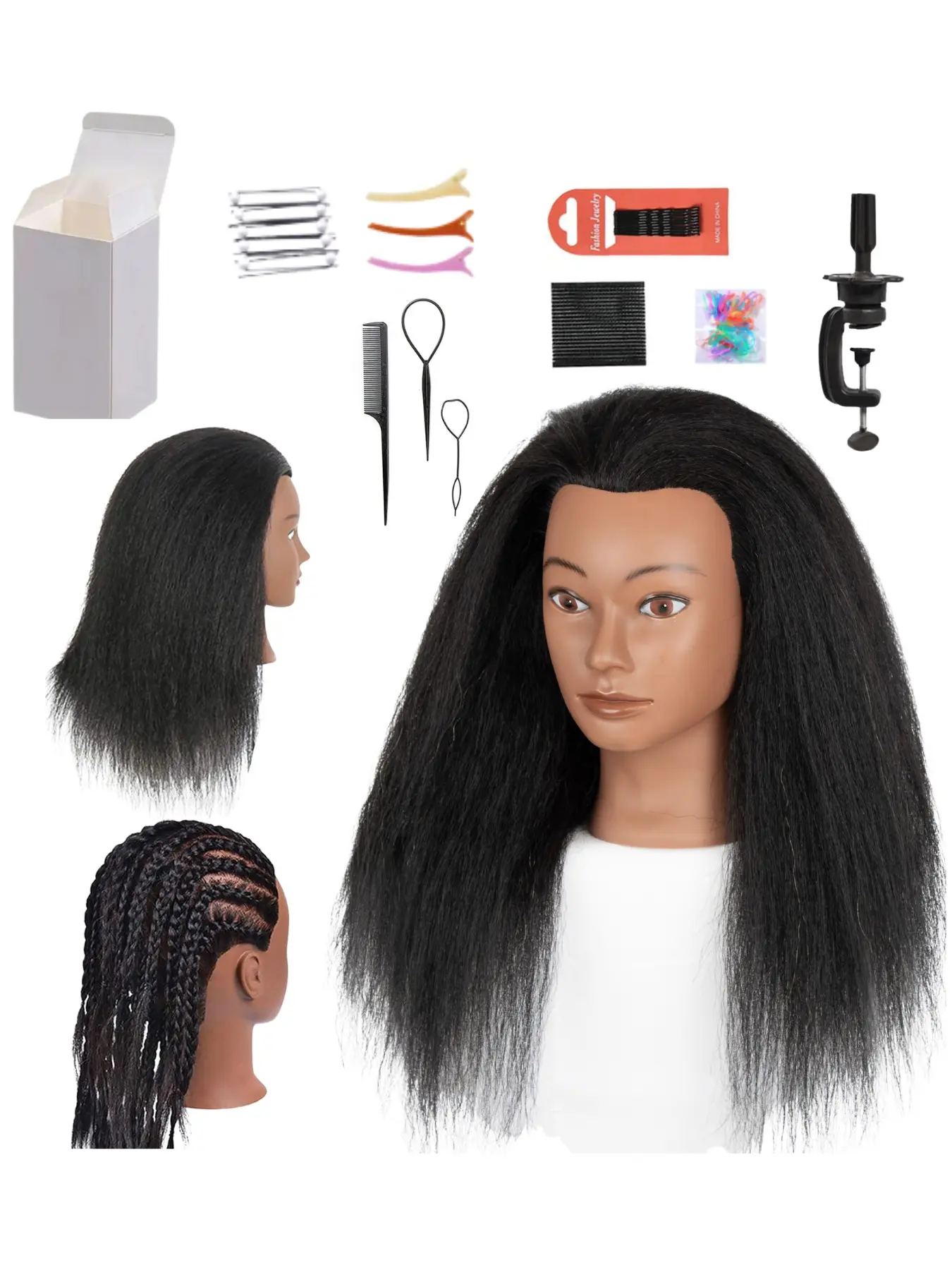 Professional 100% Human Hair Mannequin Head with Stand Accessories 1B Black Wig Practice Head Long Real Hair for Braiding Cutting Curling Styling Beginner Friendly Reusable Salon Training Equipment