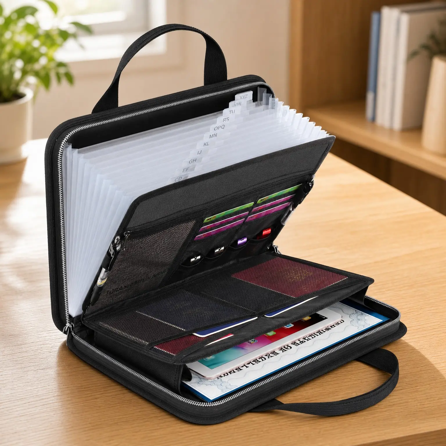 Fireproof 13-Pocket Accordion Expanding File Organizer with Handle, Multi-Pocket Document Paper Organizer for A4, BlackGift