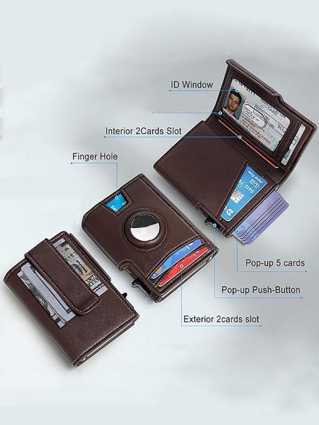Men's Small Wallet Metal Automatic Card Holder ID Case Rfid Anti-Theft Credit Card Clip Airtag Compatible Lost Prevention Purse