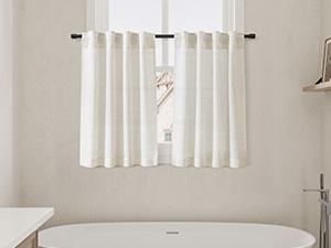 Linen Cafe Curtains 30 Inch Length Light Filtering Semi Sheer Mini Curtains for Small Window Basement Bathroom Natural Back Tab Rod Pocket Pleated Short Sheer Kitchen Curtain 30x30 Cream