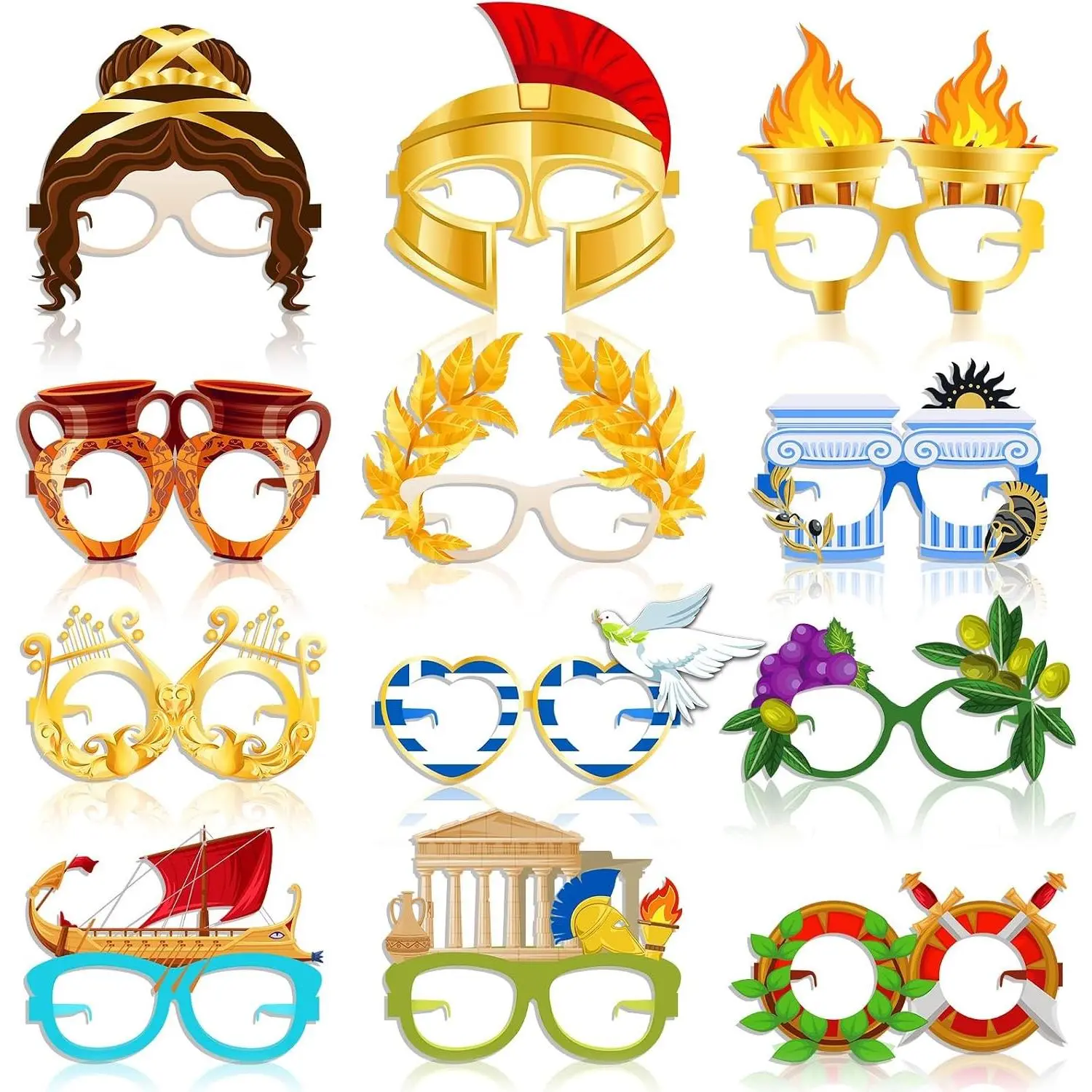36 Pcs Greek Mythology Decor Ancient Greece Theme Paper Eyeglasses Photo Booth Props Greek Party Favors Toga Decorations for Greece God Birthday Party Supplies