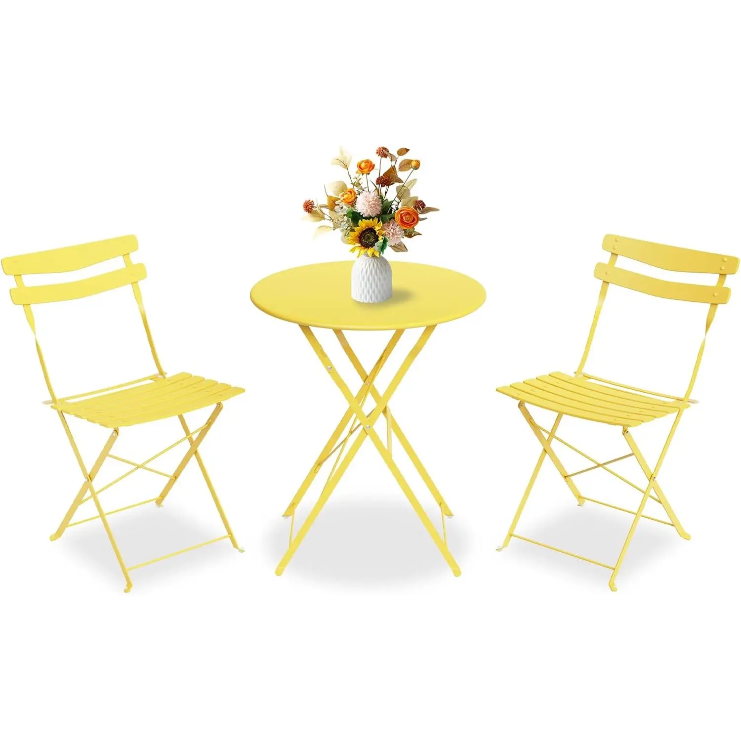 3-Piece Foldable Outdoor Bistro Furniture Set with Steel Frame – Space-Saving Design, Includes 2 Chairs & Matching Bistro Table, Ideal for Patios, Balconies and Gardens