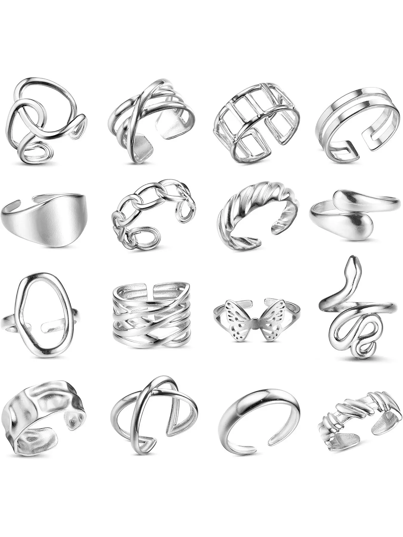 12Pcs Knuckle Rings for Women Stainless Steel Stacking Open Rings Set Simple Adjustable Stacking Silver Thumb Rings for Women Men