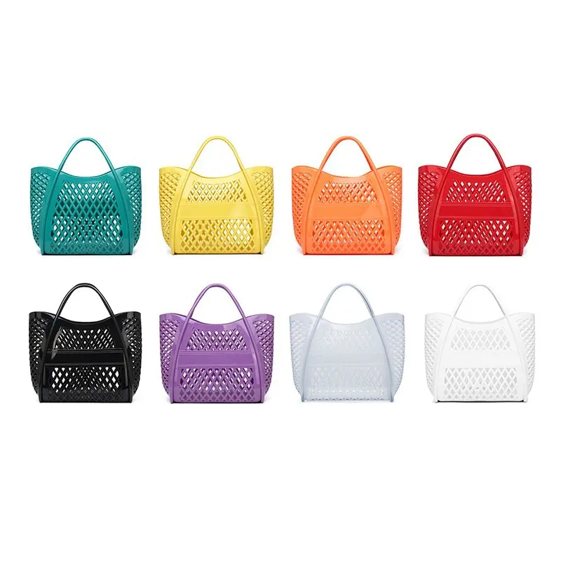 Jelly Bag Handbag Silicone Hollow Vegetable Basket Bag Picnic Bag Shopping Basket PVC Beach Bag Wash Basket Bathing