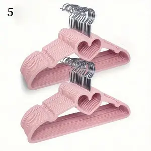 5pcs HOUCOC Heart-Shaped Non-Slip Velvet Hangers with 360° Swivel Hook - Heavy Duty Plastic Clothes Hangers for Coats