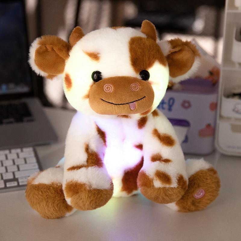LED Cow Plush Toys in 2 Sizes, Glow-in-the-Dark Cuddly Cow Stuffed Animal Kawaii Plush, Cute Cow Design Birthday Gift
