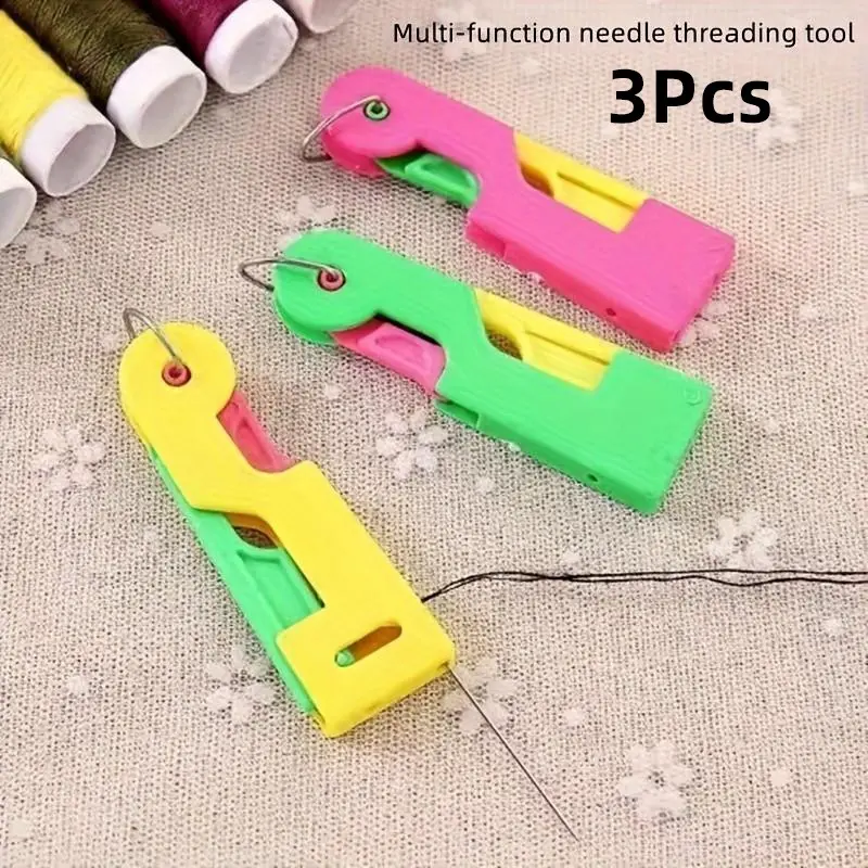 3pcs Automatic Needle Threader for Lazy People, Multi-Functional Plastic Needle Threader for Blind, Sewing Machine Needle Threader, Easy Needle Threader for Seniors, Sewing Tools