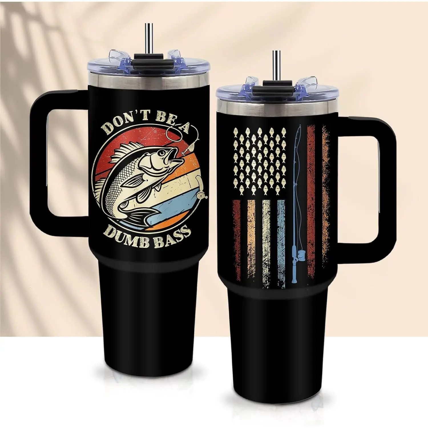 Fishing Gifts For Men Dad Coffee Tumbler 40oz with Handle Fishing Lovers Cup Gift For Fisherman Fathers Day Birthday Gifts For Him Son Husband Fishings Gift Water Drinking Cups