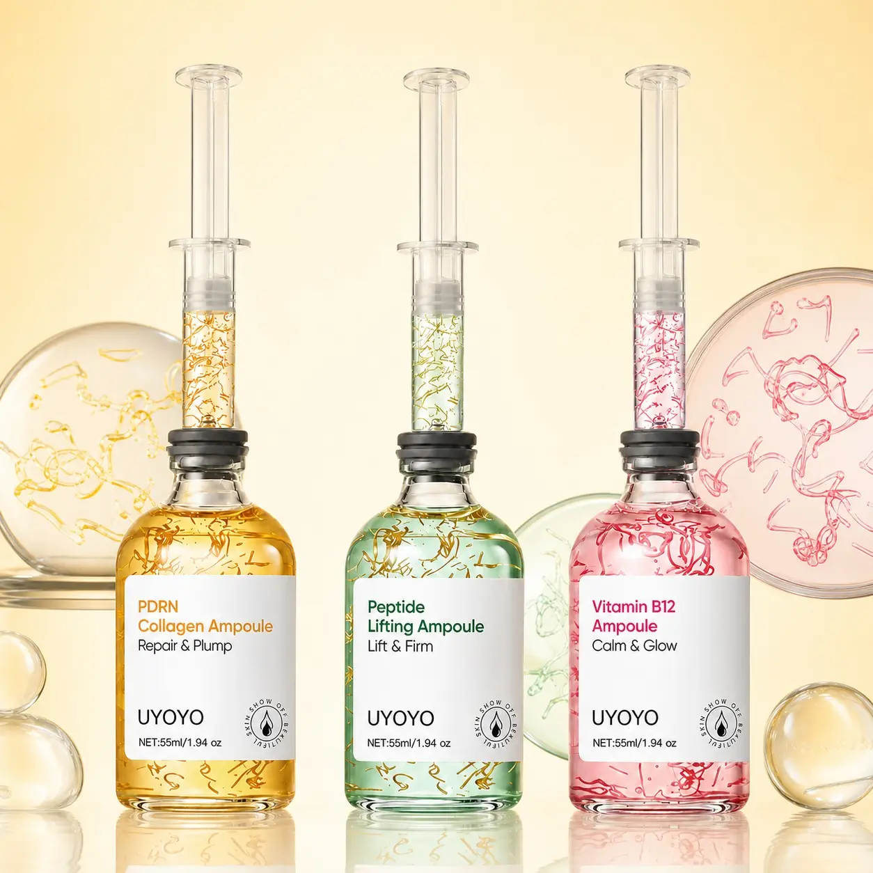 PDRN Triple Action 3 Chamber Isolated Active Serum, Vitamin & Peptide Salmon DNA Barrier Repair, Post Microneedling Aftercare Anti Aging Firming Brightening Glass Skin Ampoule For Sensitive Acne Prone Skin, Clinical Grade K Beauty Facial Treatment